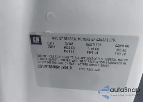 2008 Chevrolet Impala Lt z USA, uszkodzony, nr VIN 2G1WT58N081323410